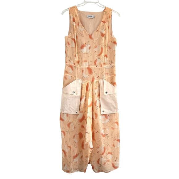Coach 1941 Apple Print Long Dress With Snap Pockets Peach Pink Midi Maxi Midaxi - Picture 2 of 7